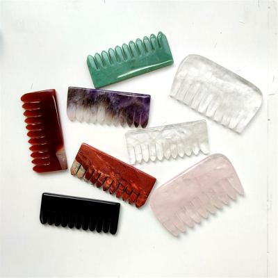 China China Wholesale 10CM Natural Hand Carved Gemstone Hair Combs Crystal Stone Clear Quartz Head Massager Comb for sale