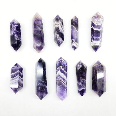 China Wholesale Europe Amethyst Natural Dream Stone Double Ended Wands Gemstone Carved Dots for sale