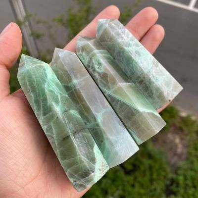 China China wholesale natural crystal tower polished moonstone gemstone green point for decoration for sale