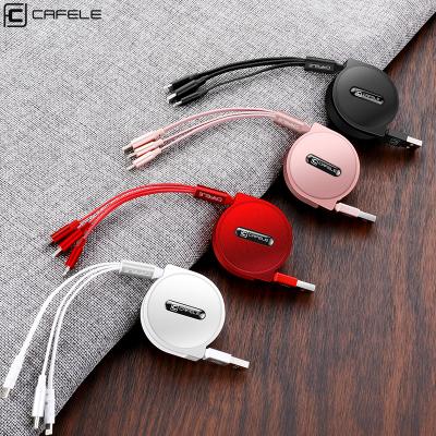 China Mobile Phone Types Wholesale CAFELE OEM Universal Data Flat Cable 3 in 1 Stretch USB Fast Charging Cable For Iphone/Type C/Micro for sale