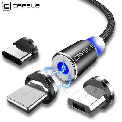 China For iPhone and Micro Type C Cafele New LED Light 3 in 1 Type-C Micro USB C Cable Braided Nylon Magnetic USB Cable Cable for sale