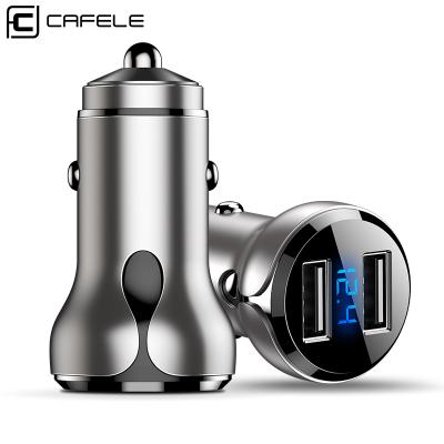 China Moblie phone car charger qc3.0 digital display car charger dual zinc alloy usb one with two interface mini metal car charger for sale