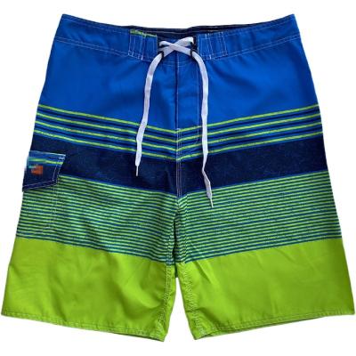 China Four Waist QUICK DRY Flat Mens Board Shorts Beachpants Side Pocket Green Striped for sale