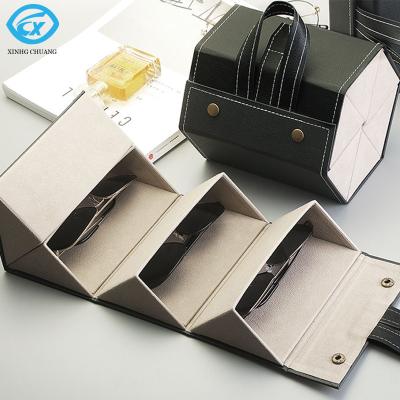 China Space Saving 4 Slots Hot Sale Folding Luxury Women Leather Sunglasses Case Glass Box Organizer for sale