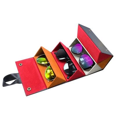 China Fashional Glass Case Multi-slot Monocle Sunglass Storage Case PU Leather Manual Eye Glass Case for sale