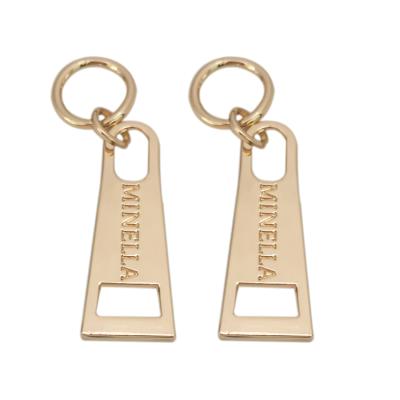 China Hot Selling Nickel Free Engraved Custom Logo Metal Zipper Puller For Bags Clothing for sale