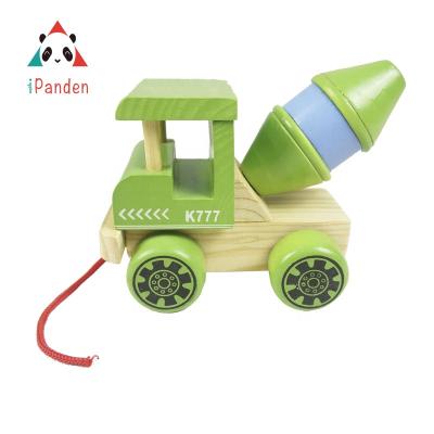 China 100%Handmade FSC Inflatable Natural Wooden Inertial Construction Cars Drum Trucks Car Wooden Small Toys for sale