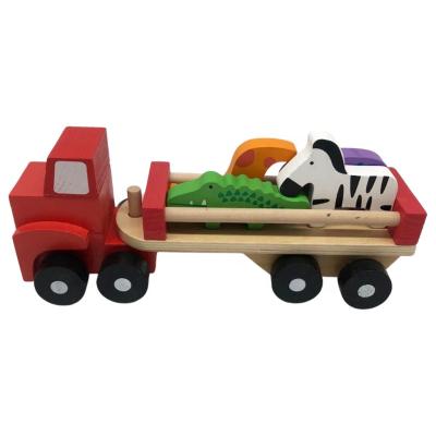 China Upgrade New Hand-operated Wooden Educational Toys Cartoon Toy Animal Wooden Multi Zoo Toy Child's Ability Wooden Truck for sale