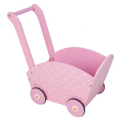 China Kids Wooden Toy Trolley Pink Shopping Baby - Wooden Doll Pram Baby Pull And Push Walker for sale