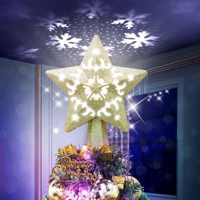 China Christmas Tree Topper Decorations EU USA UK Plug Christmas Tree Decor LED Lamp Projection Snowflake Top Light Star Christmas Tree Topper for sale