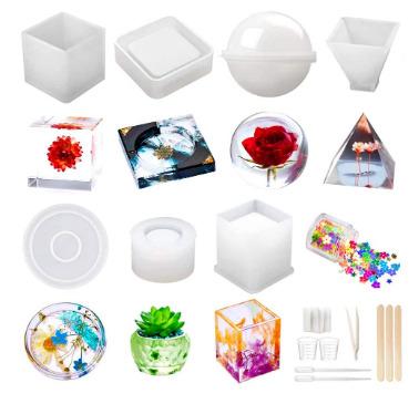 China Viable Resin Silicone Kit 20Pcs Epoxy Resin Molds Concrete Candle Pot DIY Round Cylinder Square Resin Mold Flower Pot Molds for sale