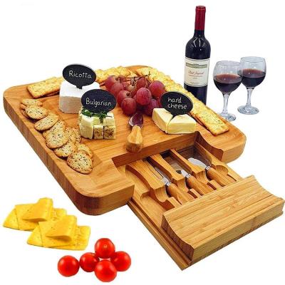 China Hot Sale Disposable Square MJ Cheese Board Durable Cutting Board Tray Serving Tray Bamboo Cheese Board with Tool Kit for sale