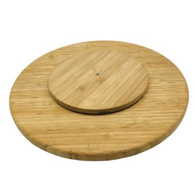 China Customized One Piece Viable Bamboo Rotating Round Pack Of Ideal Large Wooden Cake Stand Turntable Base Cutting Plates for sale