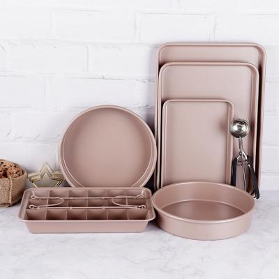 China 6Pcs Viable Carbon Steel Nonstick Baking Pan Pink for Brownie Cookie Cake Mold Bakeware Tray for sale