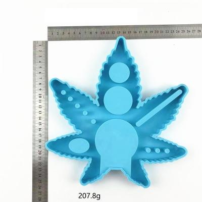 China MJ Viable Silicone Weed Shape Tray Mold With 2 Kinds Of Grinder Herb Grinder Mold Epoxy Resin Craft Grinders Mold For Smokers for sale