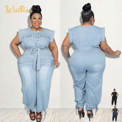 China QUICK DRY Basic Plus Size Office Denim Overalls Blue Denim Overalls Women Casual Female Romper Ladies Playsuits Trousers Streetwear for sale