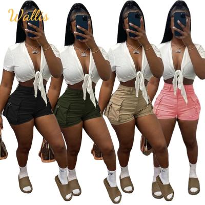 China Summer Women Jogger Short Pants Solid Color Streetwear Pocket Casual Cargo Shorts Waterproof for sale