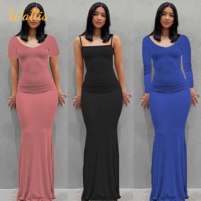 China Breathable Long Dress 2022 Summer Vacation Refine Elegant Women Maxi Casual Dress Partywear Sexy Sleeveless Backless Solid High Waist Dresses for sale