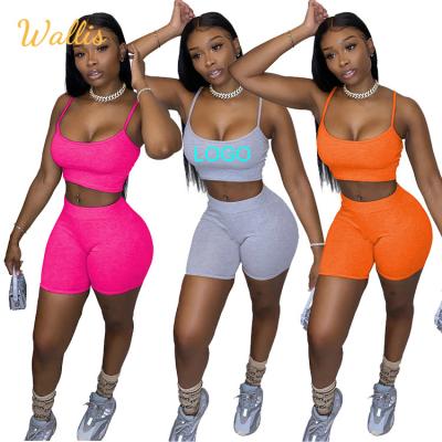 China Wholesale Summer QUICK DRY Clothing Women Stretch Solid Color Camisole Two Pieces Crop Tops Running Outfits Tracksuit Shorts 2 Piece Set for sale