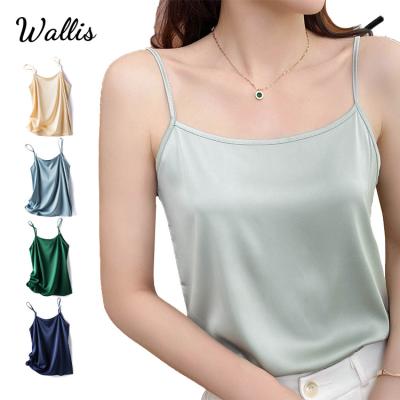 China White Basic Women's Anti-Pilling Satin Silk Like Tank Top Bottoming Casual Shirt All-match Camisole Off The Shoulder Camis for sale