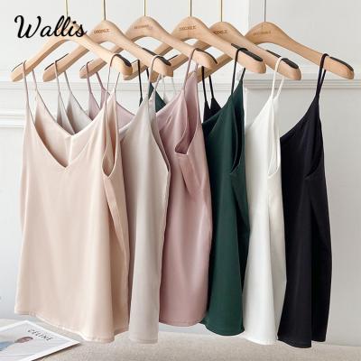 China Ladies Summer Anti-pilling Satin Tank Top Camisole Silk Bottoming Plain Sexy Camis 2022 V-Neckline Shirt for sale