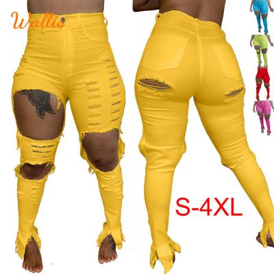 China Vintage Vaqueros 4XL Women's Vintage Hole Ripped Cowboy Elastic Colorful QUICK DRY Mujer High Waist Slim Hip Hop Jeans Denim Pants for sale