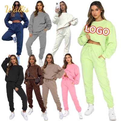 China Breathable Brand Logo Fleece Pullover Women Tracksuit Custom Made 2 Piece Set Sweatsuit Pants Autumn Winter Warm Sweatshirt Jogger for sale