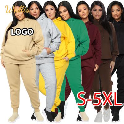 China Brand Breathable 2 Pieces Logo Set Warm Autumn Winter Tracksuit Women Sportswear Fleece Hoodies Pullover Sweatshirts Tracksuit Pants Set for sale