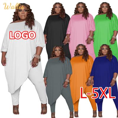 China QUICK DRY Fall Women Plus Size Clothing L-5XL Long Sleeve Tops Solid Casual Two Piece Set Loungewear Pants Gaiters for sale