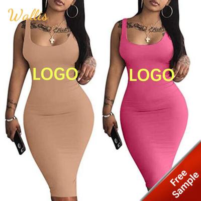 China Free Sample Anti-Static 40+ Style Long Sleeveless Bodycon Tank Dress Women 2022 Stretch Party Nightclub Streetwear Casual Wear Ladies for sale