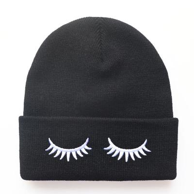 China COMMON Eyes Closed Eyelashes Winter Hat Sports Cycling Men Fashion Warm Beanie Hats Lady Solid Adult Cover Head Cap Custom Beanie for sale