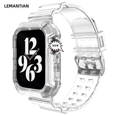 China 38mm 42mm 40mm Adjustable Clear 42mm Watch Strap + Case For Apple Watch 44mm 45mm Transparent 41mm Watch Band For iWatch 7 Series 6 SE 5 T500 W26+ for sale