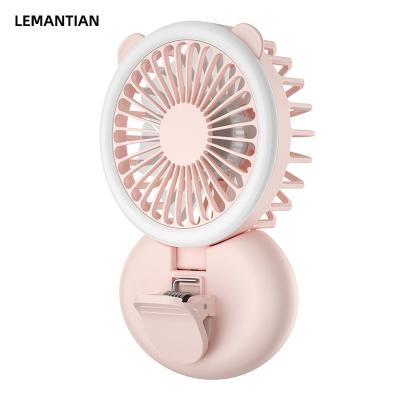 China Car Mini Clip Fan Fill Light Lamp Folding Selfie Table USB Handheld Fans Charging Portable Neck Fans for sale