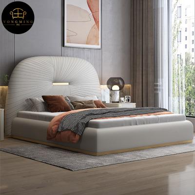 China Leather High Back Bed (Other) Latest Double Designs Adjustable Modern Furniture 1.8m Double Bed Platform Bed Leather Headboard for sale