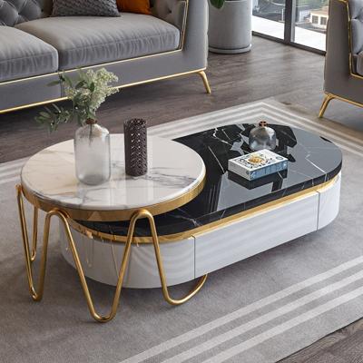 China (Others) Adjustable Contemporary Round Marble Coffee Table Combination TV Stand and Coffee Table Set for Living Room for sale