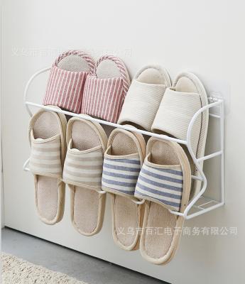 China Home Wall Mounted Wrought Iron Door Rack Shoe Rack Bathroom Slippers Shelving Storage Space Saving Simple Viable Economy for sale