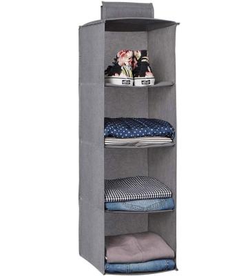 China Minimalist Storage Cabinet Shelves Fabric Closet Organizer 4 Shelf Hanging Hanging Closet Organizer with Hooks for sale