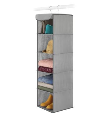 China Hot Selling Minimalist Beige Hanging Closet Organizer 5 Shelves Closet Organizer Hanging Closet Organizer for sale