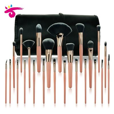 China Angular Blush High Quality Professional Rose Gold Brushes With Brush 24PCS Makeup Brush Roll for sale