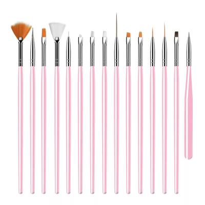 China Wholesale Cheap Price 15Pcs White Kolinsky Art Liner Acrylic Nail Brush Set Skin-Friendly Pink for sale