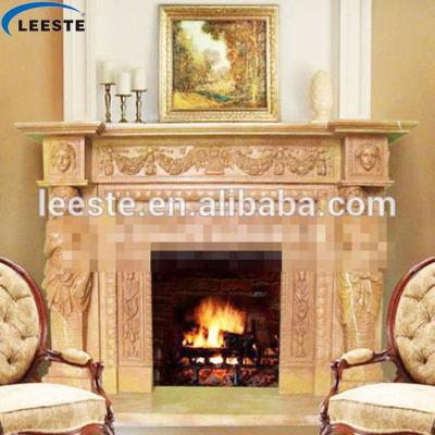 China New Modern Designs Cheap Price Hand - Carved Beige Marble Fireplace Hearth Surround for sale