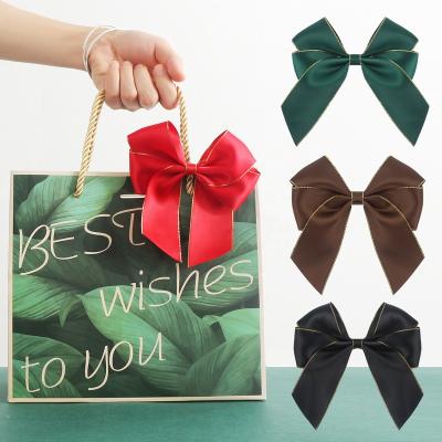 China Vivid Color Stability Huihuang Gold Metallic-Edge Wholesale Custom Metallic-Edge Red Green Christmas Bows For Gift Wrapping for sale