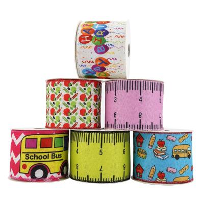 China Custom Recyled Huihuang 63mm Pattern Digital Printing Happy Birthday Wire Edge Ribbon Back To School Wired Ribbon for sale