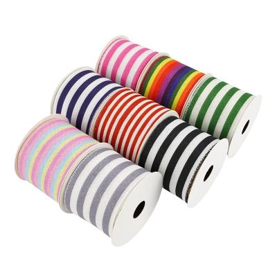 China Customized Fabric Burlap Stripe Dot Heat Transfer Printing Wired Ribbon By Recyled Huihuang 2-1/2 Inch Wire Ribbon Supplier for sale