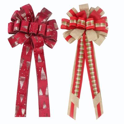 China Huihuang Eco-friendly Custom Gift Wrap Ribbon Bows Plaid Bows For Christmas Bows Baskets Wine Bottles Gifts Decoration Gift Wrapping for sale