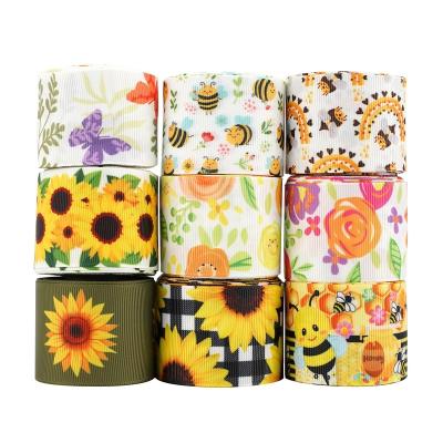 China New Wholesale Eco-friendly Grosgrain Sunflower Supplies Ribbons Huihuang Designer Heat Transfer Printed Ribbon Roll Bee for sale