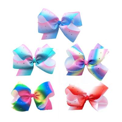 China Eco-friendly Gradient Rainbow Inch-8 Inch Factory Price 2 Inch Handmade Hair Bow With Diamond for sale