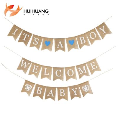 China Eco-friendly Huihuang Burlap Bunting Banners Baby Shower Decorations Custom Banners For Boy Or Girl Holiday Party Supplies for sale