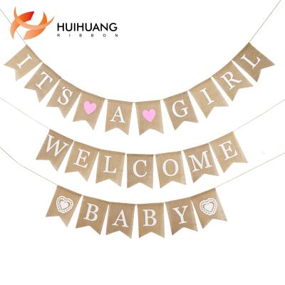 China Eco-friendly Huihuang Burlap Bunting Banners Baby Shower Decorations Custom Banners For Boy Or Girl Celebrating Banner for sale