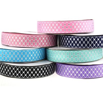 China Single face 38mm grosgrain 1color ink printing plaid silver foil dot printing white dot 1.5 inch ribbon for sale